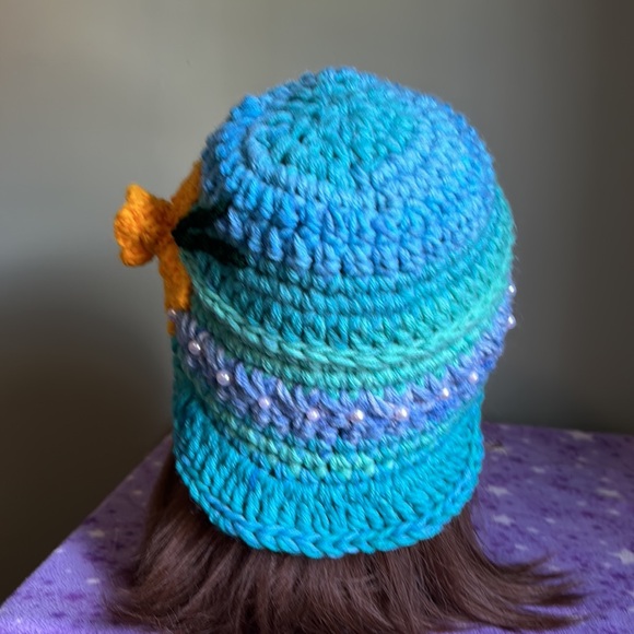 Crochet daffodil newsboy baseball hat medium acrylic yarn new - Picture 9 of 11